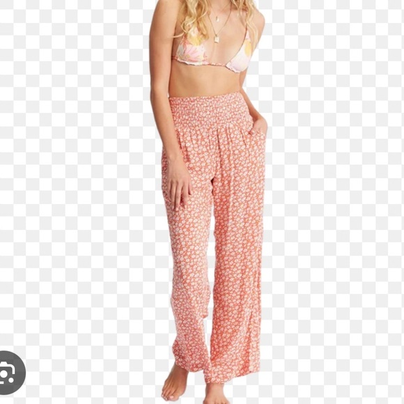 Billabong Summer New Waves 2 Red Floral Wide Leg Pants Large - Picture 1 of 9